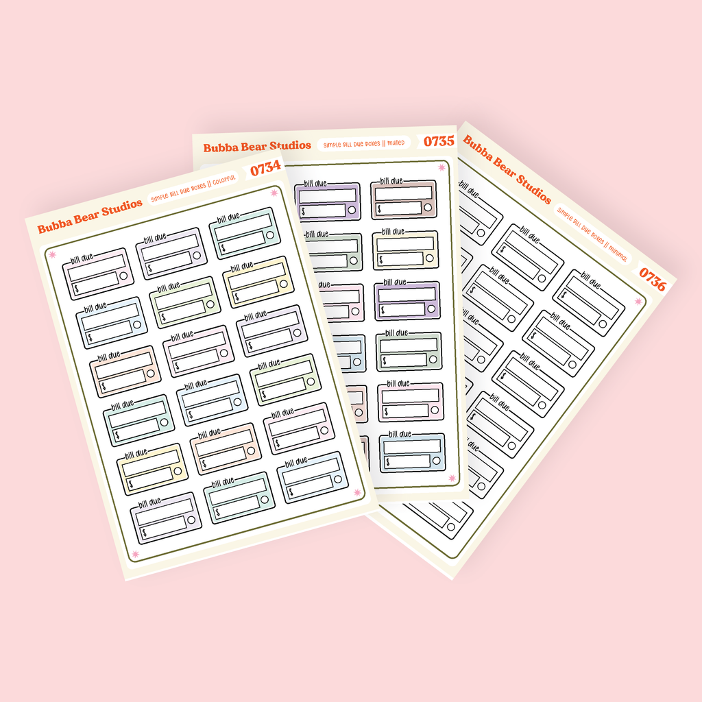 Simple Bill Due Boxes – Bubba Bear Studios