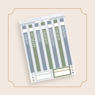 Hobonichi Cousin DAILY - Tidy Up Page 1 - Date Cover Strips Bubba Bear Studios Hobonichi Cousin DAILY - Tidy Up Stickers