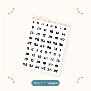 Arched Vertical - Date Numbers Shaggin' Wagon Bubba Bear Studios Arched Vertical - Date Numbers Stickers