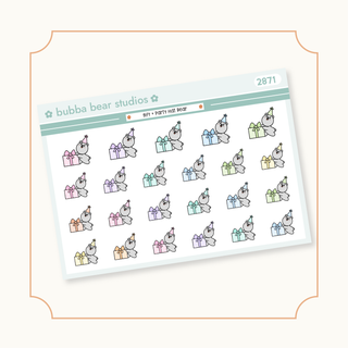Gift + Party Hat Bear Standard Colorful Bubba Bear Studios Gift + Party Hat Bear Stickers