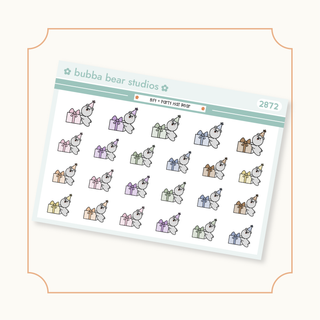 Gift + Party Hat Bear Standard Muted Bubba Bear Studios Gift + Party Hat Bear Stickers