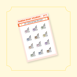 Gift + Party Hat Bear Mini Muted Bubba Bear Studios Gift + Party Hat Bear Stickers