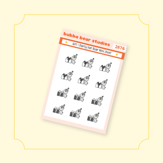 Gift + Party Hat Bear Mini Minimal Bubba Bear Studios Gift + Party Hat Bear Stickers