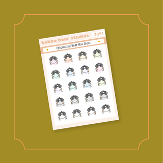 Optometrist Bear Mini Sheet Bubba Bear Studios Optometrist Bear Stickers