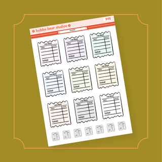 Receipt Half Sheet Bubba Bear Studios Receipt Stickers