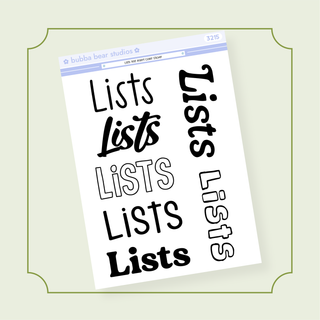 Lists Text Insert Cover Sticker Bubba Bear Studios Lists Text Insert Cover Sticker Stickers