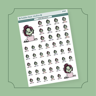 Zombie Babe Working Half Sheet Bubba Bear Studios Zombie Babe Working Stickers