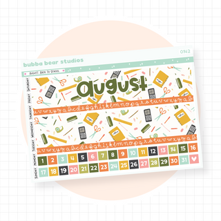 Vertical - August - Back To School Page I - Month Cover & Date Numbers Bubba Bear Studios Vertical - August - Back To School