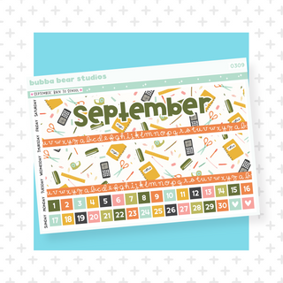 Vertical - September - Back To School Page I - Month Cover & Date Numbers Bubba Bear Studios Vertical - September - Back To School