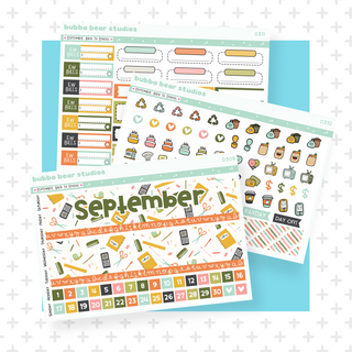 Vertical - September - Back To School Buy Full Monthly Kit (3 Pages) Bubba Bear Studios Vertical - September - Back To School