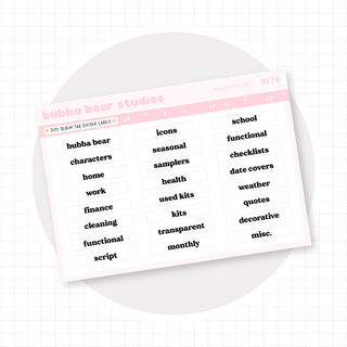 Tabbed Divider Labels for Disc Album Sticker Storage Modern Retro Font Bubba Bear Studios Tabbed Divider Labels for Disc Album Sticker Storage Stationery