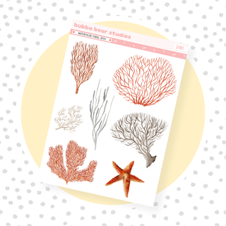 Watercolor Coral Deco Clear Matte Bubba Bear Studios Watercolor Coral Deco Stickers