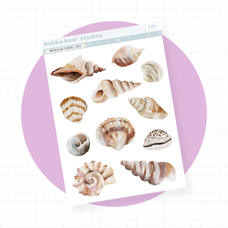 Watercolor Seashell Deco Clear Matte Bubba Bear Studios Watercolor Seashell Deco Stickers