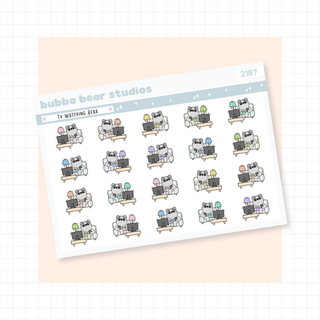 TV Watching Bear Quarter Sheet Colorful Bubba Bear Studios TV Watching Bear Stickers