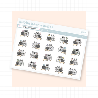 TV Watching Bear Quarter Sheet Muted Bubba Bear Studios TV Watching Bear Stickers