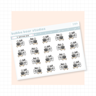 TV Watching Bear Quarter Sheet Minimal Bubba Bear Studios TV Watching Bear Stickers