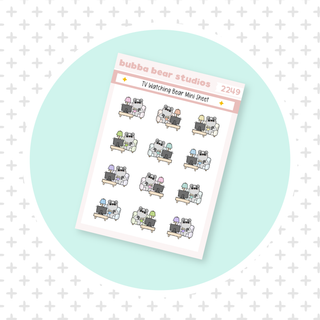 TV Watching Bear Mini Sheet Colorful Bubba Bear Studios TV Watching Bear Stickers
