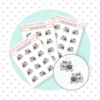 TV Watching Bear Mini Sheet Buy All (Set of 3) Bubba Bear Studios TV Watching Bear Stickers