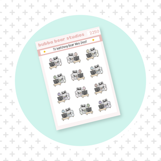 TV Watching Bear Mini Sheet Muted Bubba Bear Studios TV Watching Bear Stickers